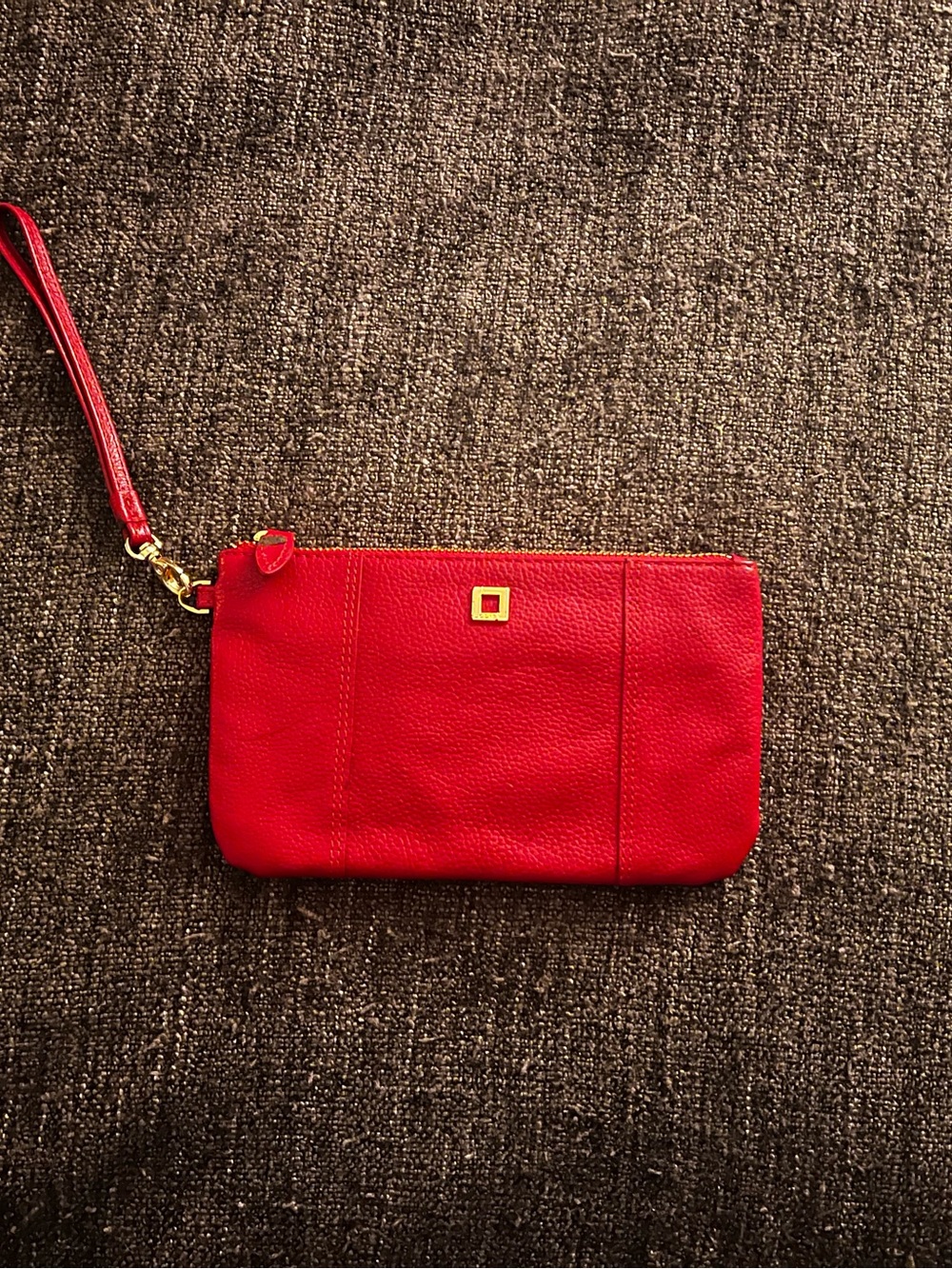 Red Leather Wristlet Clutch with Gold Accent